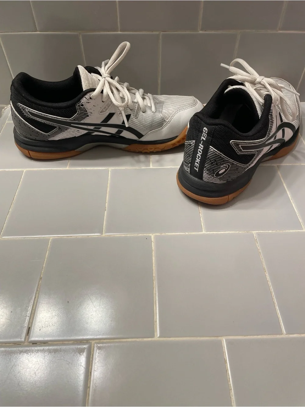 ASICS Women’s White & Gum Indoor Athletic Shoes with Black Accents